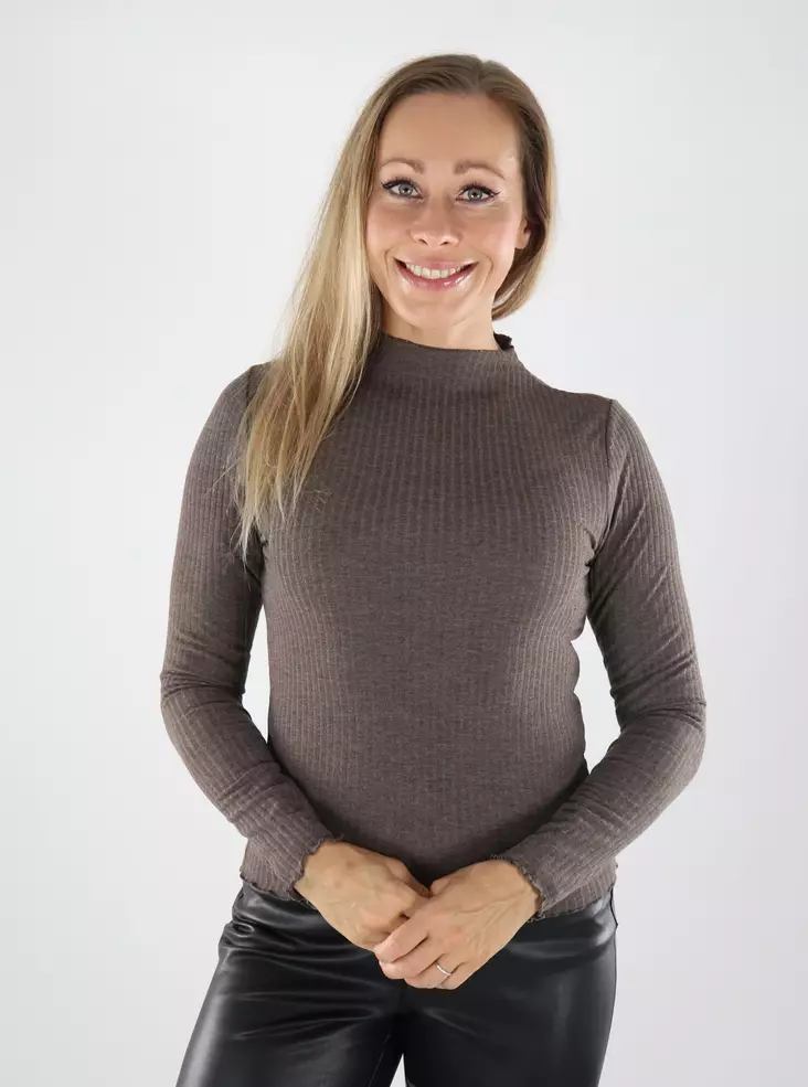 Only ribbad skjorta dam High Neck java/melange - Långärmade tröjor för  damer - 139087 - 1