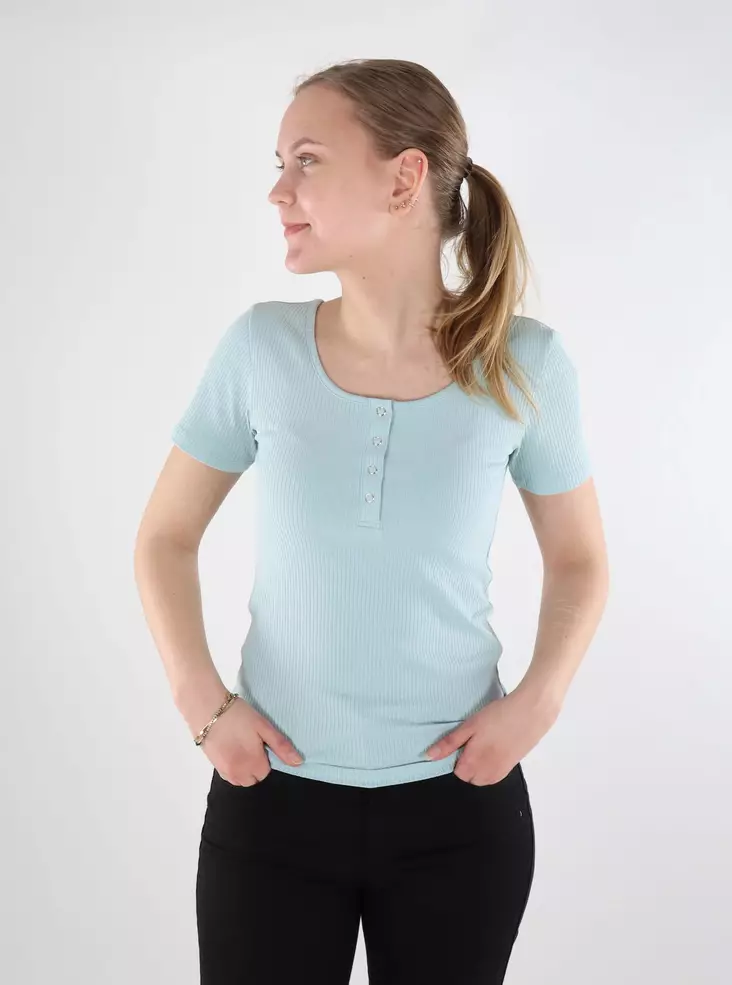 Pieces ribbad t-shirt dam molnblå - T-shirts för damer - 137837 - 1