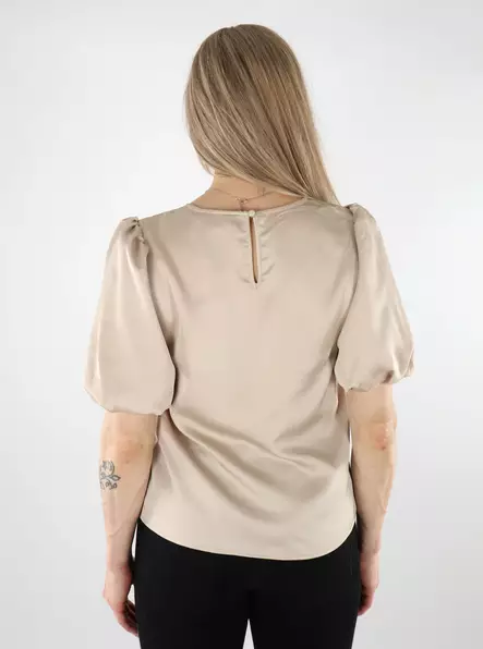 Vila dam t-shirt med puffärmar Satin Puff cement - Festliga toppar för damer - 137708 - 2