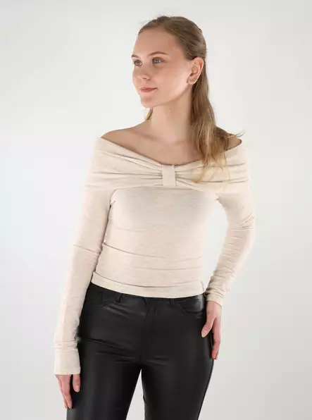 Only damskjorta Off Shoulder oatmeal - Långärmade tröjor för  damer - 137658 - 1