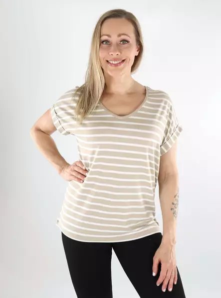 Only randig dam T-shirt Moster V-Neck feather gray/cloud dancer - T-shirts för damer - 138338 - 1
