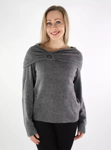 Vila damtröja Off Shoulder mörkgrå - Stickat för damer - 137538 - 1