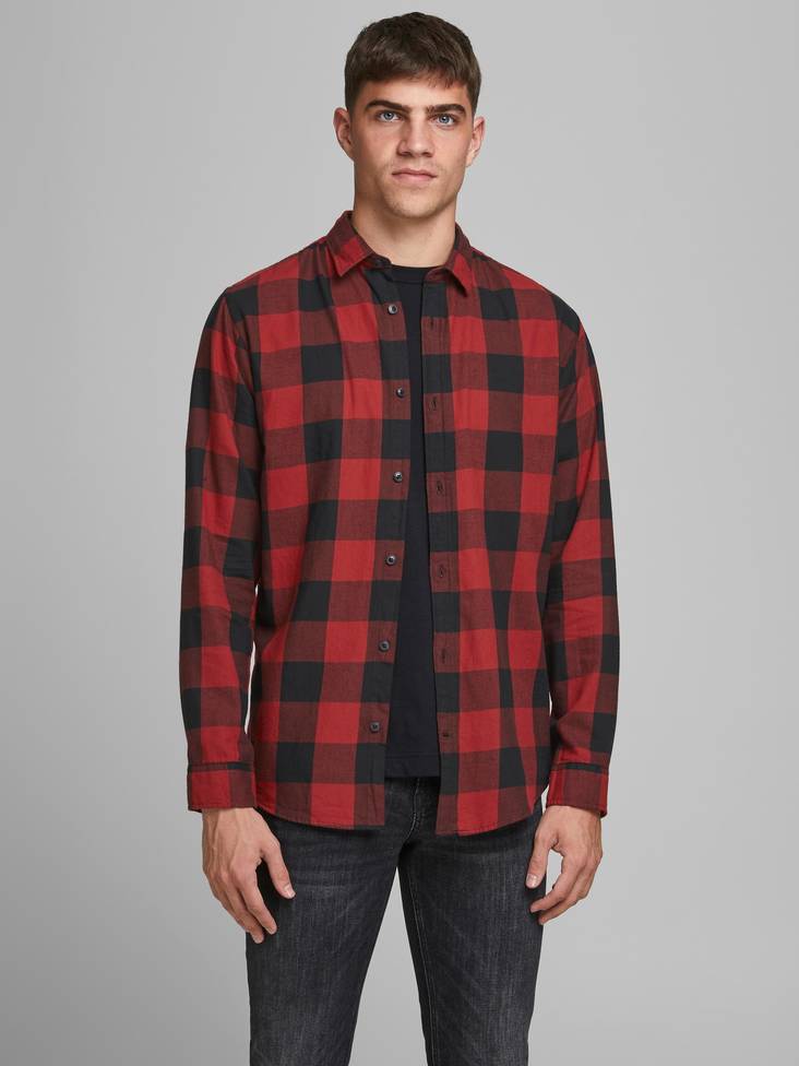Jack & Jones herr skjorta Gingham rutig brick red/svart - Skjortor för herrar - 130048 - 1