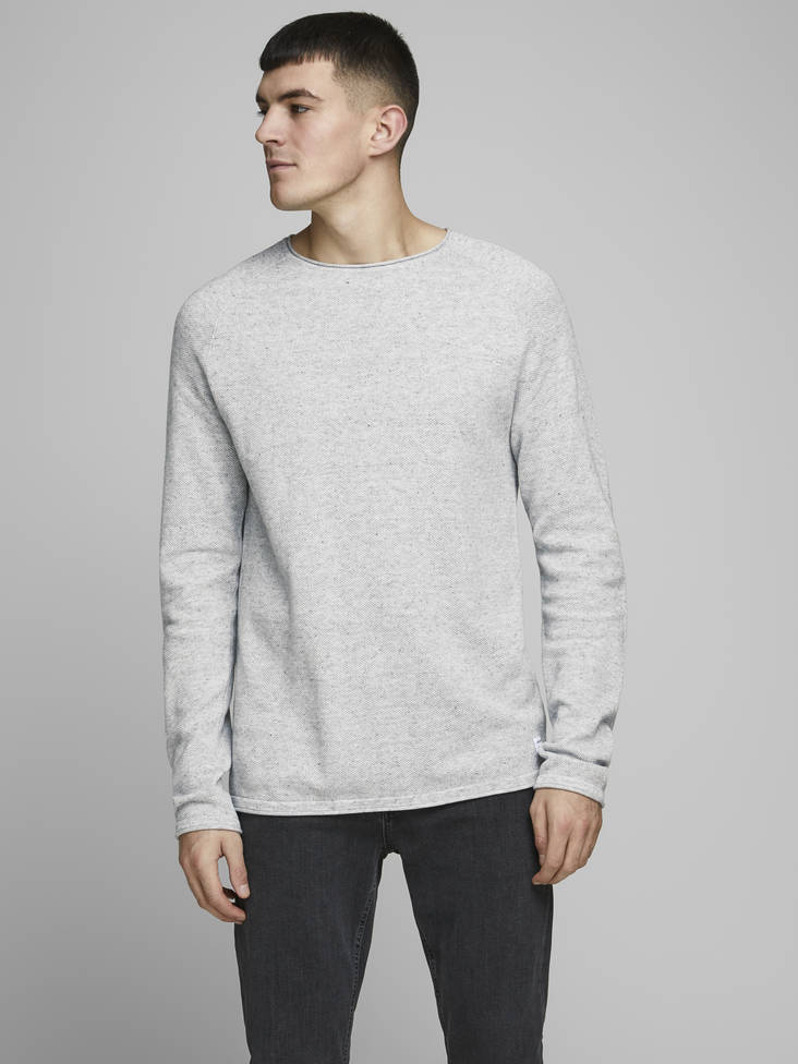 Jack & Jones stickad herr tröja bomull Hill ljusgrå melange - Stickat för herrar - 129918 - 1