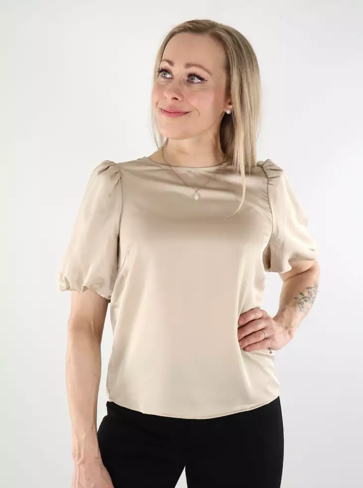 Vila dam t-shirt med puffärmar Satin Puff cement - Festliga toppar för damer - 137708 - 1