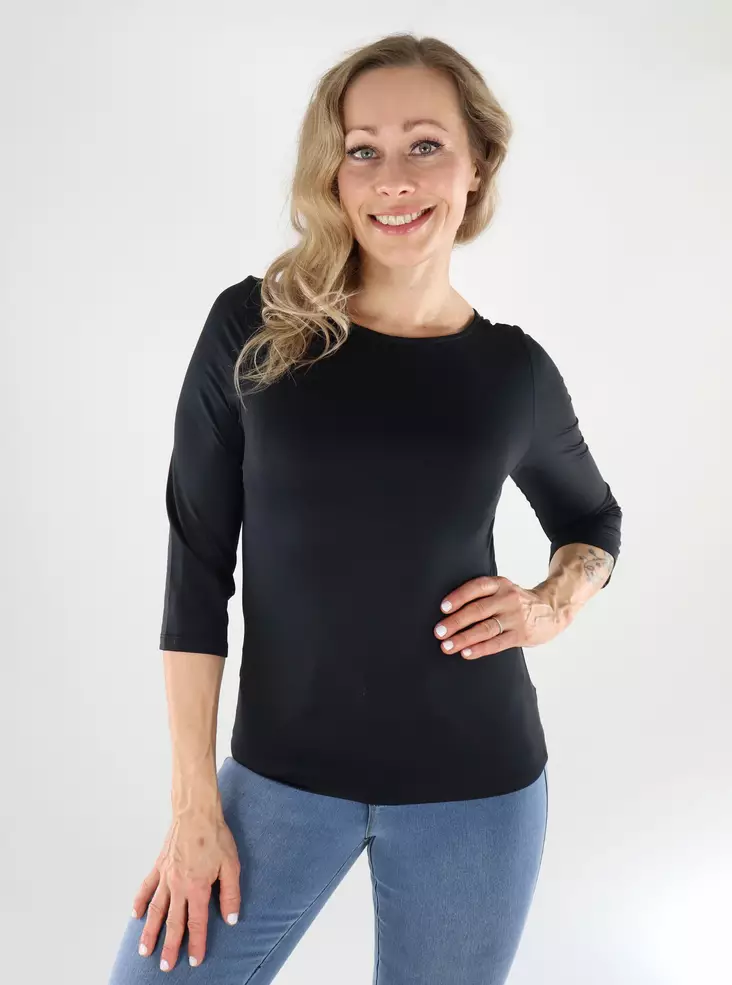 Vila damskjorta 2/4 Boatneck svart - Långärmade tröjor för  damer - 138818 - 1
