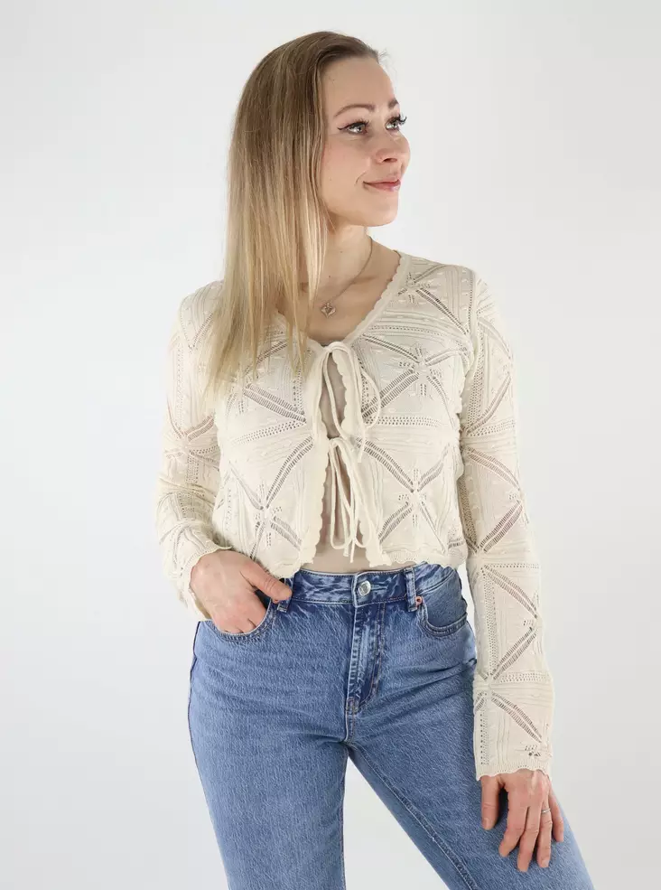 Vero Moda damkofta i bomull V-ringad rosett björk - Stickat för damer - 140478 - 1