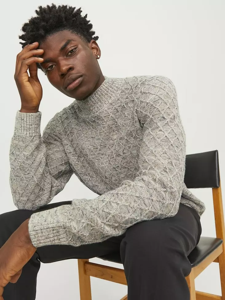 Jack&Jones herrtröja Mock Neck oatmeal - Stickat för herrar - 137528 - 1