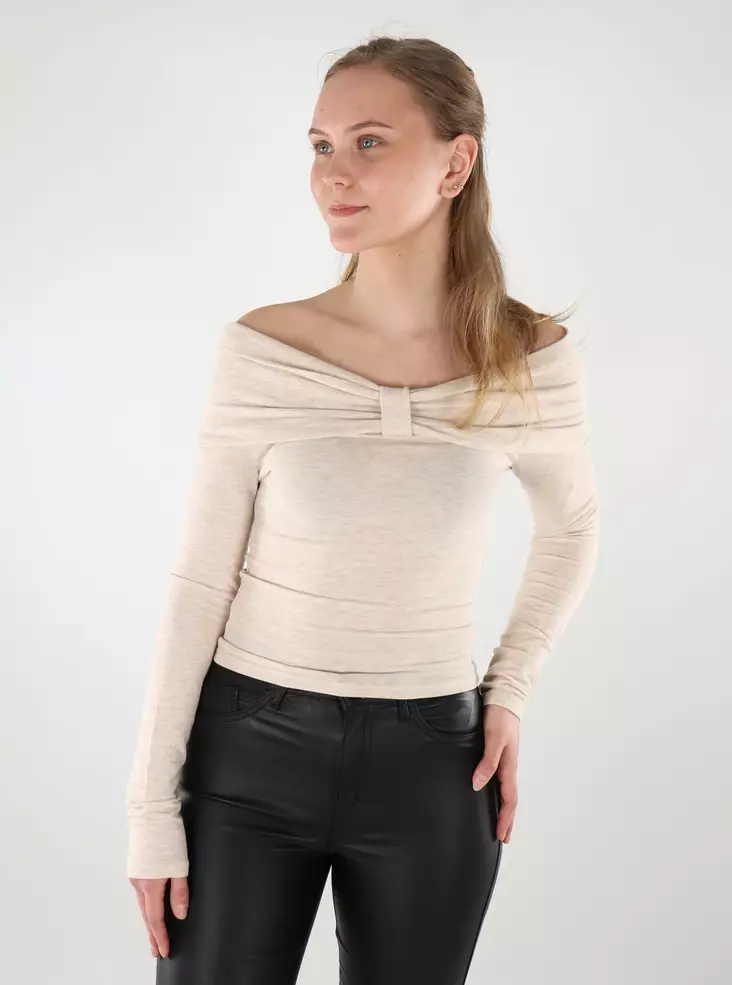 Only damskjorta Off Shoulder oatmeal - Långärmade tröjor för damer - 137658 - 1