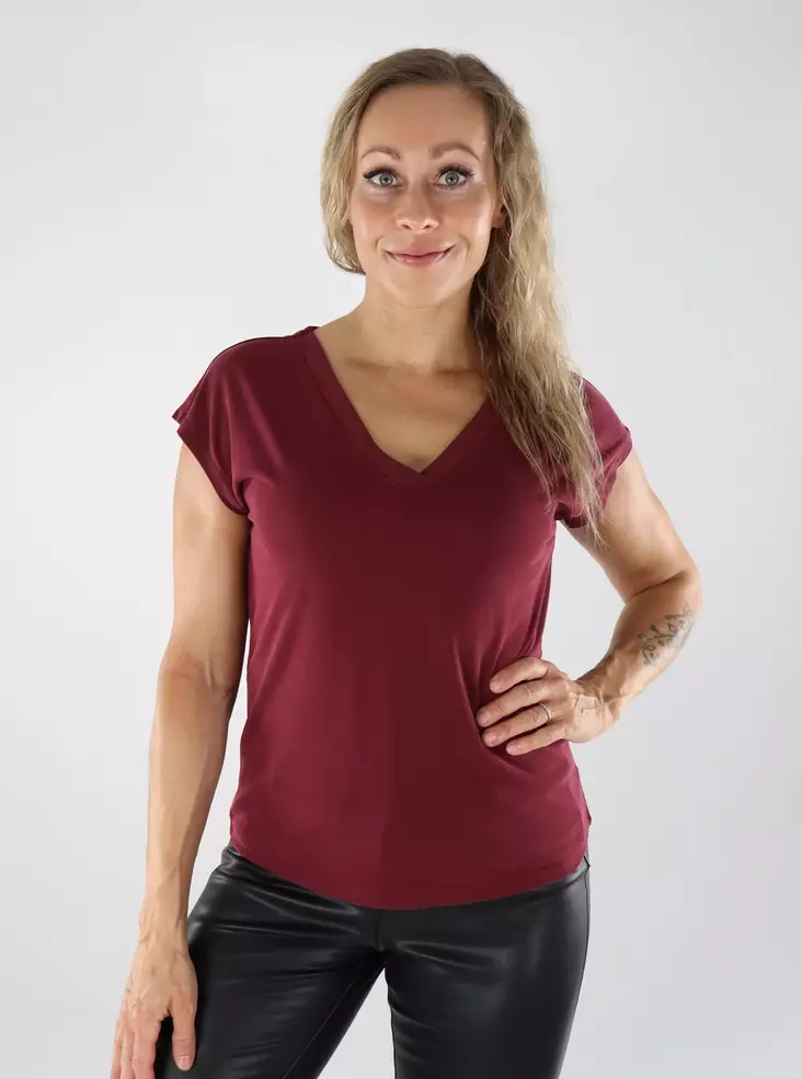 Only dam t-shirt ONLFREE V-ringning tawny port - T-shirts för damer - 138978 - 1