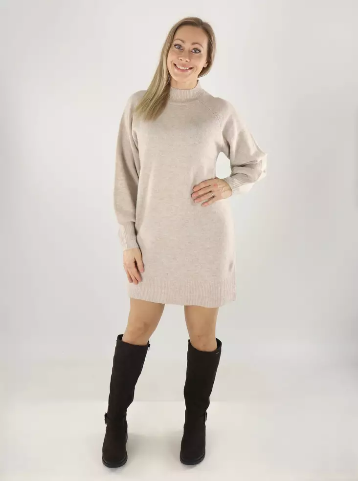 Stickad klänning från Only – ONLOLIVIA LS HIGH NECK DRESS – Humus/Melange - Stickat för damer - 141808 - 1