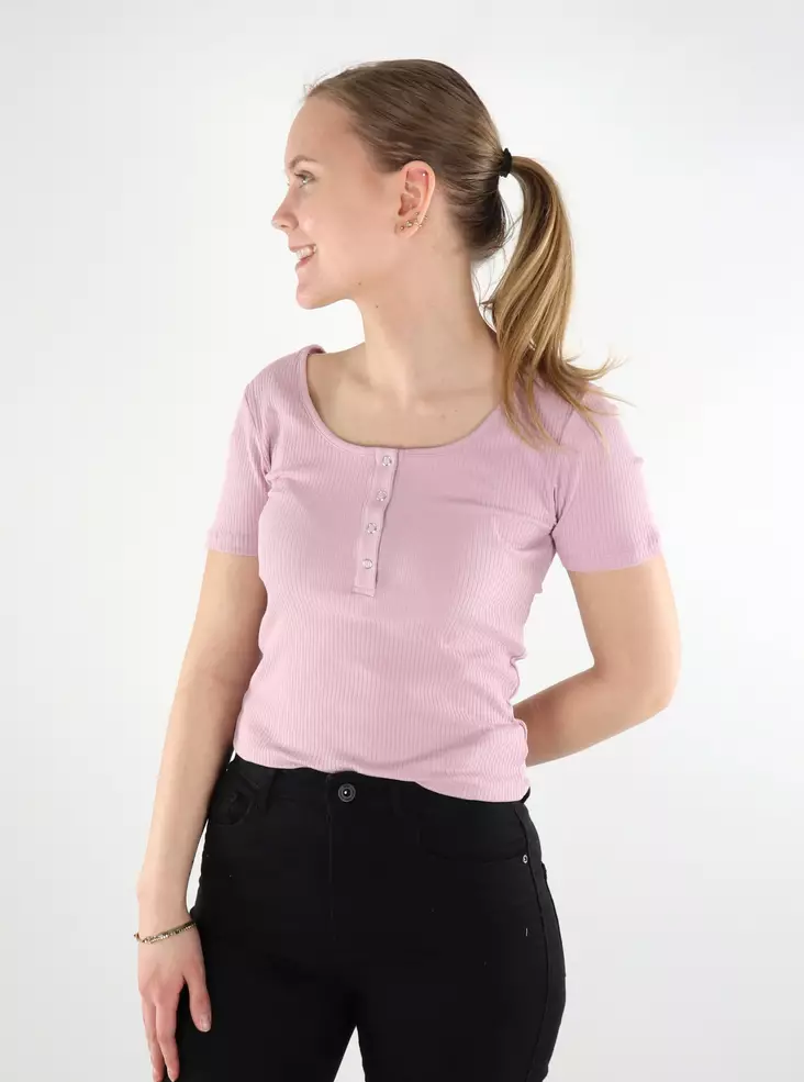 Pieces ribbad t-shirt dam gryningsrosa - T-shirts för damer - 137838 - 1