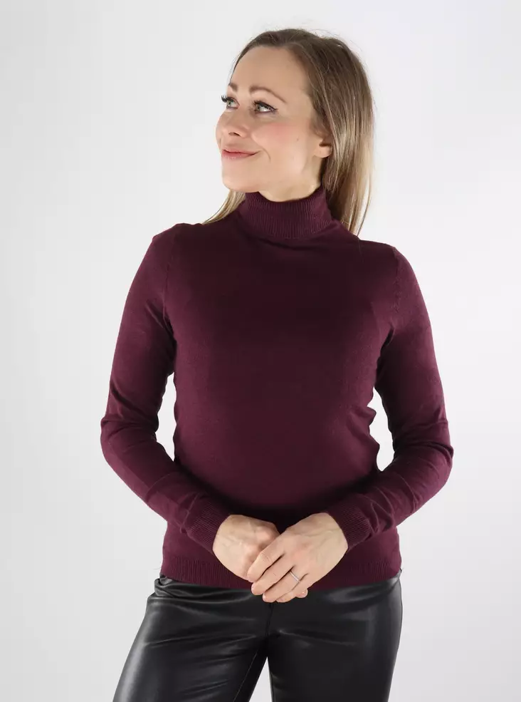Vero Moda damtröja VMHAPPINESS LS Rollneck Pullover winetasting - Stickat för damer - 140008 - 1