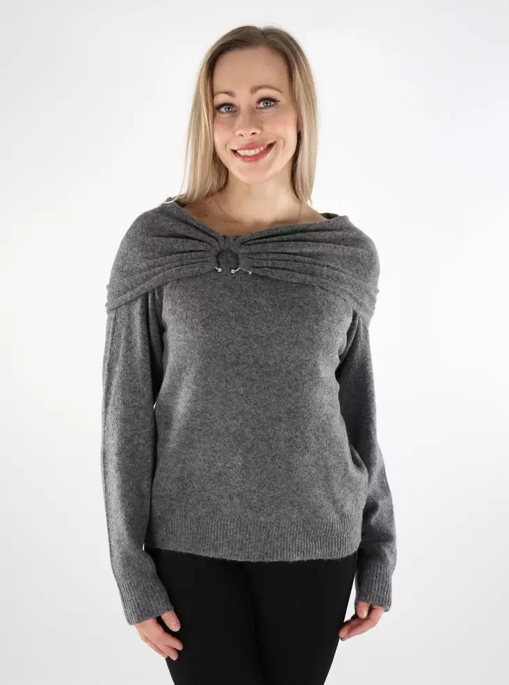 Vila damtröja Off Shoulder mörkgrå - Stickat för damer - 137538 - 1