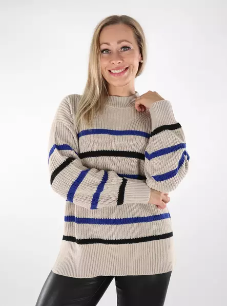 JDY bomullströja dam Stripe chateau grey/surf - Stickat för damer - 136889 - 1