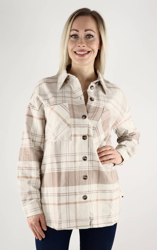 JDY rutig dam skjorta Freaya oatmeal/taupe - Skjortor och blusar för damer - 129979 - 1