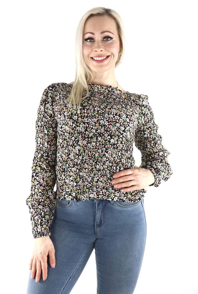 Pieces Blus Ty smock svart/flower - Långärmade tröjor för  damer - 128209 - 1