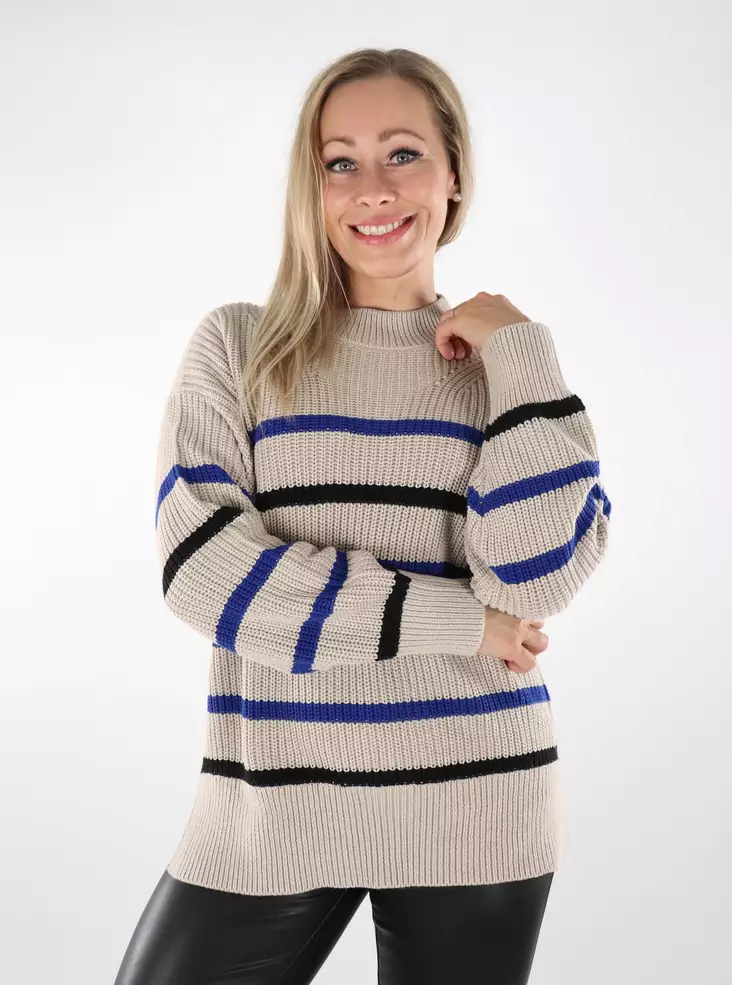 JDY bomullströja dam Stripe chateau grey/surf - Stickat för damer - 136889 - 1