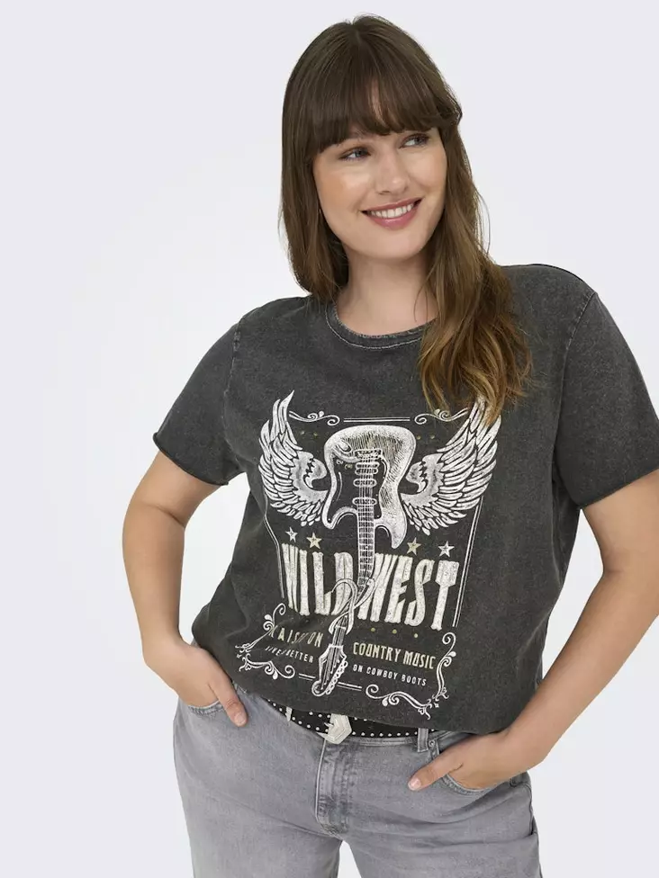 Only Carmakoma dam plus size t-shirt Life svart/vit - T-shirts för damer - 138869 - 1