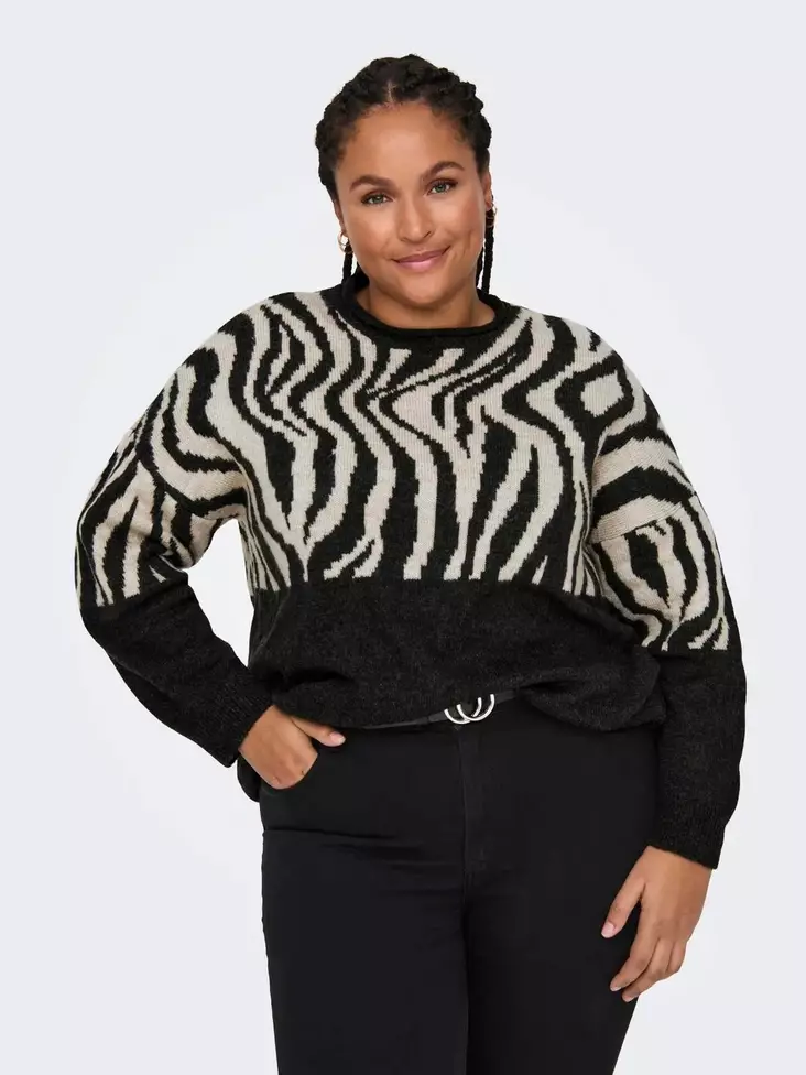 Only Carmakoma plus size tröja Zebra piratsvart - Stickat för damer - 136939 - 1